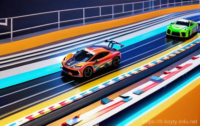 미니카 활용 이벤트 아이디어 - **Prompt: Augmented Reality Miniature Race**
    A vibrant, futuristic scene depicting a miniature c...