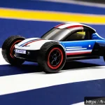 Home 19 미니카 해외 직구 가이드 - A detailed close-up of a European mini remote-controlled car designed for beginners, featuring a lig...