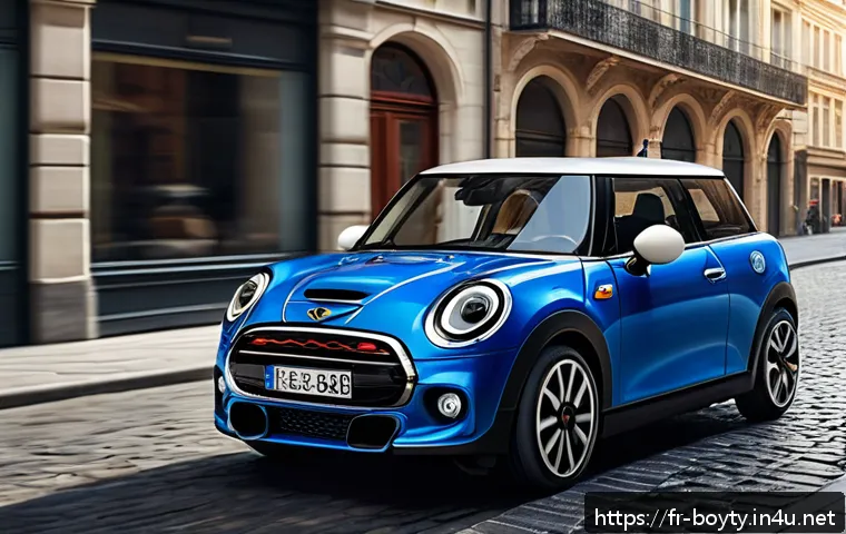 미니카의 기계적 안정성 - A sleek modern mini-car driving smoothly on an urban street with visible advanced intelligent suspen...