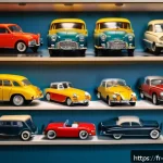 Home 23 미니카 중고 거래 팁 - A detailed, high-resolution image of a vintage die-cast miniature car collection displayed inside a ...